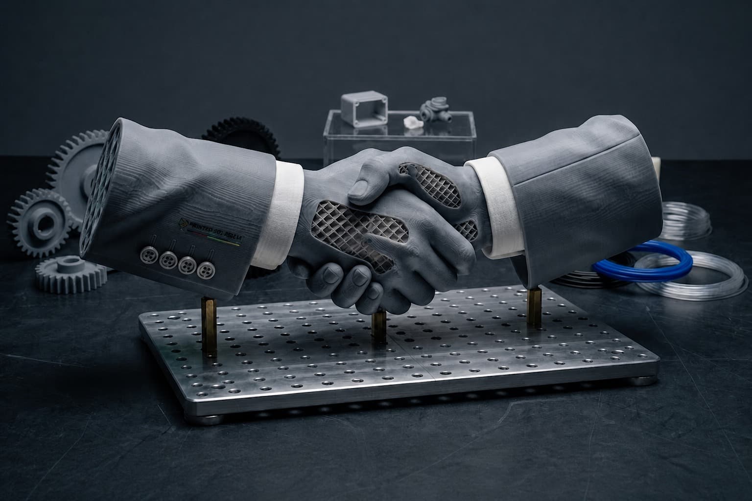 3D printed handshake sculpture — start a conversation with 2ProGroup